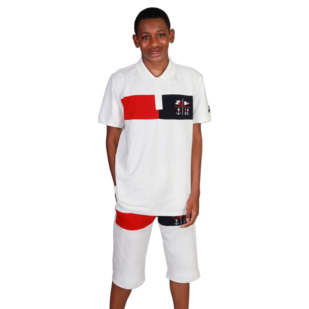 Zeekas Men s Short Sleeve White Polo Shirt With Shorts Set